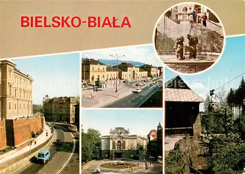 AK / Ansichtskarte Bielsko Biala Ulica Zamkowa Teatr Polski Tontanna na placu Boleslawa Chrobrego Olszowka Gorna Bielsko Biala