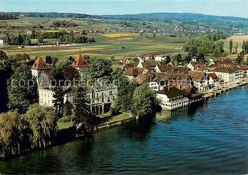 AK / Ansichtskarte Gottlieben Fliegeraufnahme Schloss u. Restaurant Drachenburg u. Rhein Gottlieben