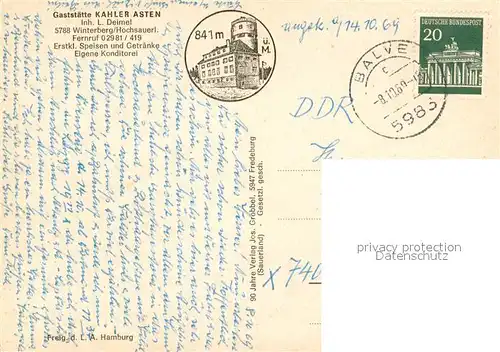 AK / Ansichtskarte Winterberg_Hochsauerland Gaststaette Kahler Asten Aussenansicht m. Umgebung Winterberg_Hochsauerland