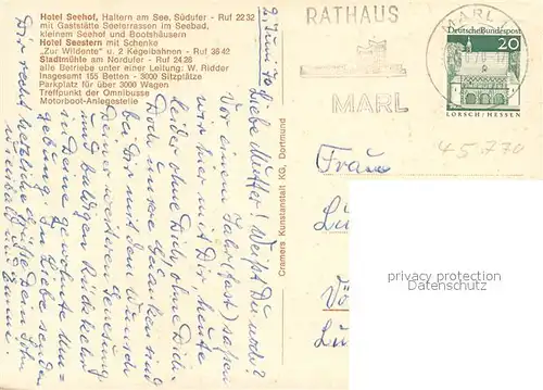 AK / Ansichtskarte Haltern_See Stadtmuehle Teilansichten Seehof Anlegestelle Hotel Seestern u. Hotel Seehof Haltern See