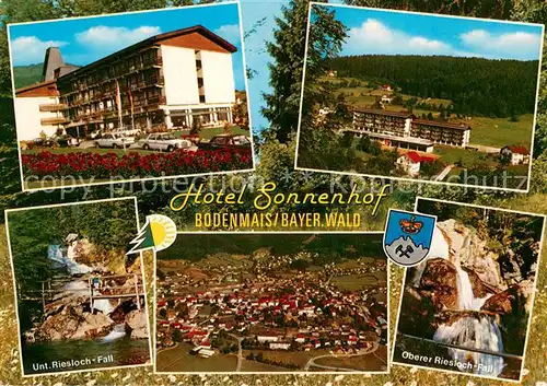 AK / Ansichtskarte Bodenmais Hotel Sonnenhof Teilansichten mit Riesloch Fall Bodenmais