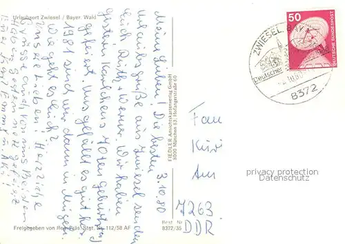 AK / Ansichtskarte Zwiesel__Niederbayern Fliegeraufnahme Gesamtansicht 