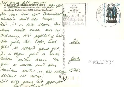 AK / Ansichtskarte Selbitz_Oberfranken Fliegeraufnahme Communitaet Christusbruderschaft Selbitz Selbitz Oberfranken