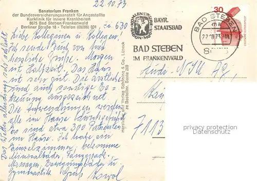 AK / Ansichtskarte Bad_Steben Sanatorium Franken der BfA Kurklinik im Frankenwald Terrasse Speisesaal Bad_Steben