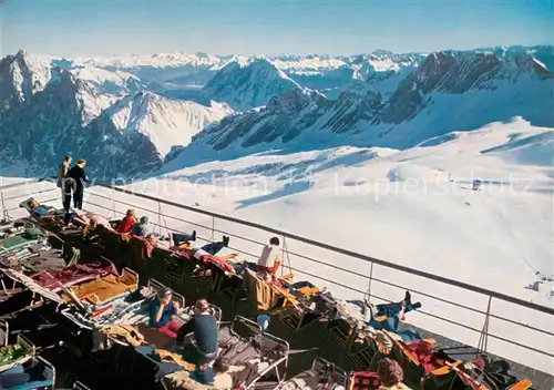 AK / Ansichtskarte Grainau Bayerische Zugspitzbahn Hotel Schneefernerhaus Sonnenterrasse Fernsicht Alpenpanorama Grainau