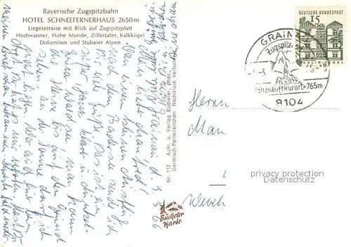 AK / Ansichtskarte Grainau Bayerische Zugspitzbahn Hotel Schneefernerhaus Sonnenterrasse Fernsicht Alpenpanorama Grainau