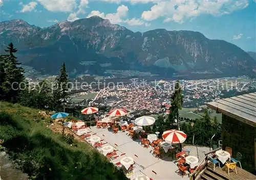 AK / Ansichtskarte Bad_Reichenhall Stadtberglift Terrasse Gaststaette Blick zu Hochstaufen Chiemgauer Alpen Bad_Reichenhall