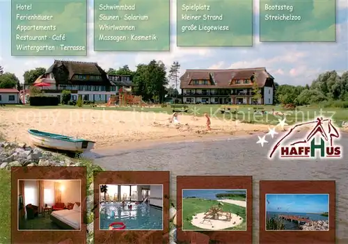 AK / Ansichtskarte Bellin_Ueckermuende Hotel Restaurant Cafe Haffhus Spielplatz Zimmer Hallenbad Bootssteg Bellin Ueckermuende