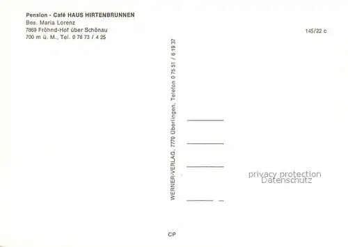 AK / Ansichtskarte Froehnd_Schwarzwald Pension Cafe Haus Hirtenbrunnen Froehnd Schwarzwald