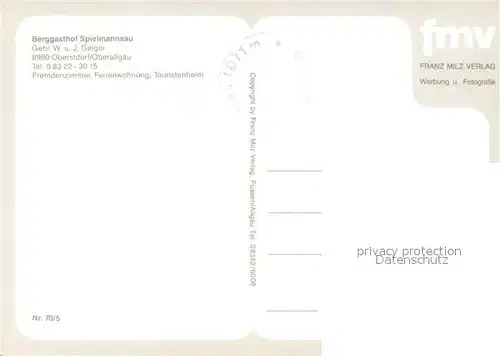 AK / Ansichtskarte Oberstdorf Berggasthof Spielmannsau Oberstdorf