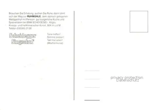 AK / Ansichtskarte Scheidegg_Allgaeu Waldgasthof Ruhmuehle Freiterrasse Scheidegg Allgaeu