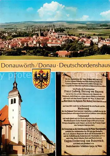 AK / Ansichtskarte Donauwoerth Stadtpanorama Deutschordenshaus Chronik Wappen Donauwoerth