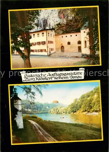 AK / Ansichtskarte Kelheim Historische Ausflugsgaststaette Zum Kloesterl Uferpartie an der Donau Kelheim