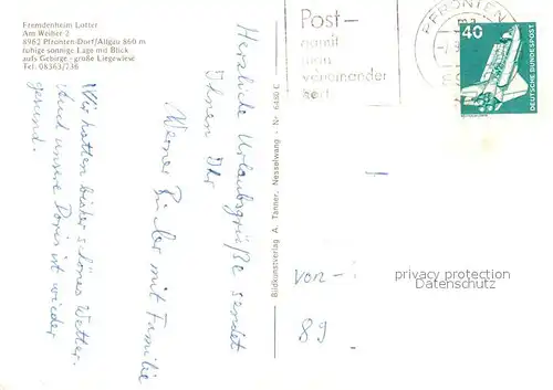 AK / Ansichtskarte Pfronten Fremdenheim Lotter Pfronten