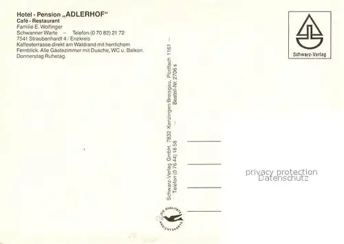 AK / Ansichtskarte Straubenhardt Hotel Pension Adlerhof Fliegeraufnahme Straubenhardt
