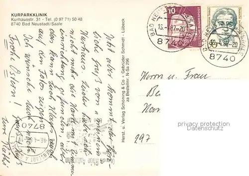 AK / Ansichtskarte Bad_Neustadt Kurparkklinik am Naturpark Bayerische Rhoen Hallenbad Bad_Neustadt