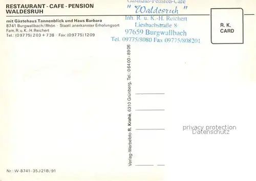 AK / Ansichtskarte Burgwallbach Restaurant Cafe Pension Waldesruh Gaestehaus Tannenblick Teiche Burgwallbach