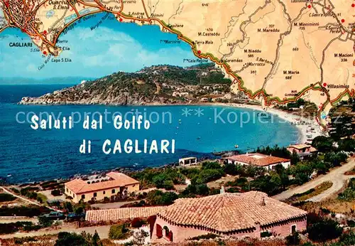 AK / Ansichtskarte Villasimius Panorama Golfo di Cagliari Torre delle Stelle Strassenkarte Kueste Villasimius