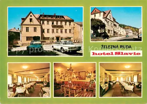 AK / Ansichtskarte Zelezna_Ruda_Markt_Eisenstein Hotel Slavie Gastraeume Strassenpartie Zelezna_Ruda