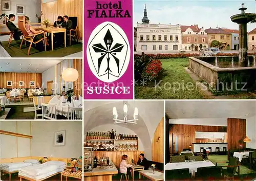 AK / Ansichtskarte Susice Hotel Fialka Gastraeume Brunnen Zimmer Susice