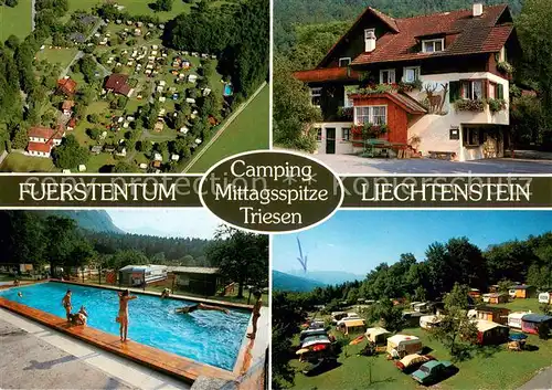 AK / Ansichtskarte Triesen Fliegeraufnahme Camping Mittagsspitze Freibad Gasthaus Triesen