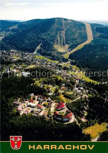 AK / Ansichtskarte Harrachov_Harrachsdorf Letecky pohled na centrum mesta s Certavou horou Fliegeraufnahme Harrachov Harrachsdorf