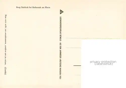AK / Ansichtskarte Bacharach_Rhein Jugendherberge Burg Stahleck Jahrweiser Deutsches Wandern 1955 Bacharach Rhein