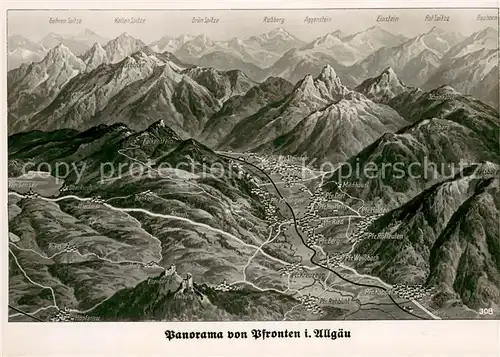 AK / Ansichtskarte Pfronten Panoramakarte Nr. 308 aus der Vogelperspektive Pfronten