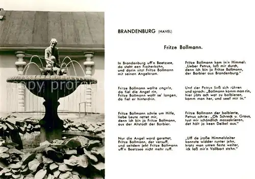 AK / Ansichtskarte Brandenburg_Havel Fritze Bollmann Brunnen Gedicht Brandenburg Havel