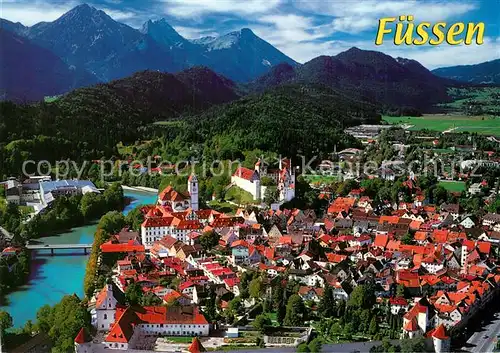 AK / Ansichtskarte Fuessen_Allgaeu Koenigswinkel Stadtzentrum Alpenpanorama gegen Lechtaler Berge Fuessen Allgaeu