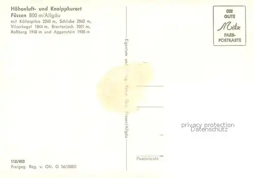 AK / Ansichtskarte Fuessen_Allgaeu Panorama Hoehenluftkurort Kneippkurort Allgaeuer Alpen Fuessen Allgaeu