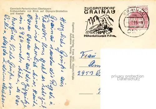 AK / Ansichtskarte Garmisch Partenkirchen Eckbauerbahn mit Blick auf Olympia Skistadion und Kramer Ammergauer Alpen Garmisch Partenkirchen