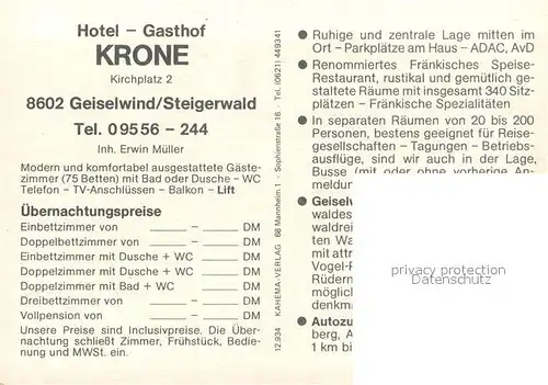 AK / Ansichtskarte Geiselwind Hotel Gasthof Krone Restaurant Ortsansicht Geiselwind