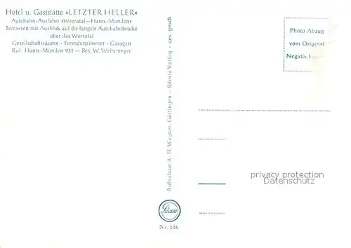 AK / Ansichtskarte Hann._Muenden Hotel Gaststaette Letzter Heller Werratal Autobahnbruecke Hann. Muenden