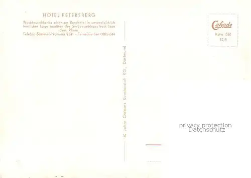 AK / Ansichtskarte Siebengebirge Hotel Petersberg Rheinpartie Fliegeraufnahme Siebengebirge