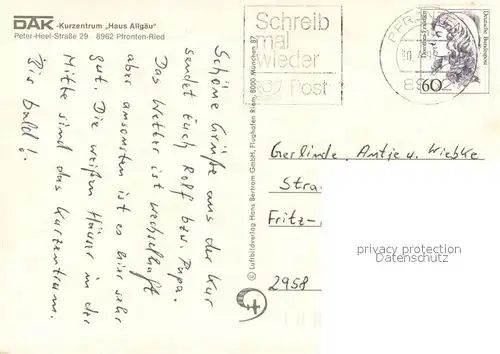 AK / Ansichtskarte Ried_Pfronten DAK Kurzentrum Haus Allgaeu Fliegeraufnahme Ried Pfronten