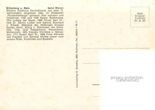 AK / Ansichtskarte Miltenberg_Main Hotel Riesen Miltenberg Main
