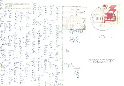 AK / Ansichtskarte Mittenwald_Bayern Geschenkhaus Neuner Ortsansicht mit Karwendel Mittenwald Bayern