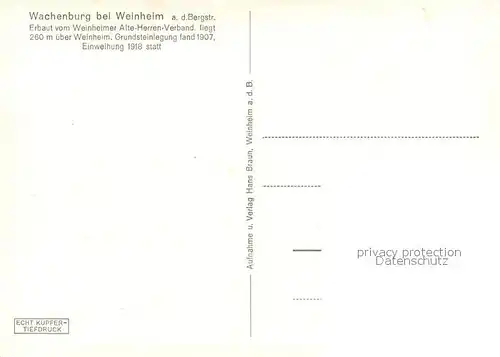 AK / Ansichtskarte Weinheim_Bergstrasse Wachenburg Kupfertiefdruck Weinheim_Bergstrasse