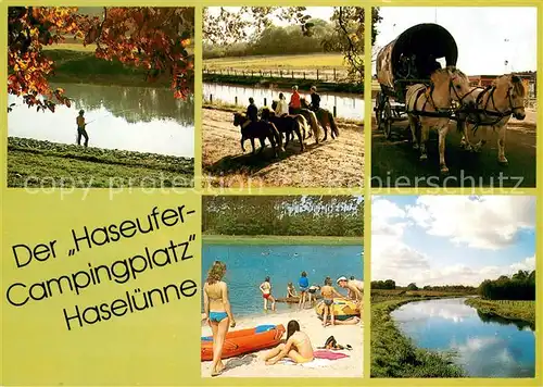 AK / Ansichtskarte Haseluenne Haseufer Campingplatz Angeln Ponyreiten Planwagen Badestrand Natur Haseluenne