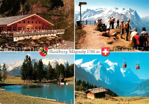 AK / Ansichtskarte Meiringen_BE Hasliberg Bergbahnen Berghaus Maegisalp Wetterhorngruppe Moench Eiger Berner Alpen Meiringen BE