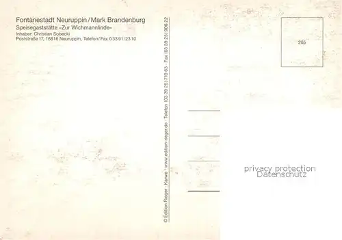 AK / Ansichtskarte Neuruppin Gaststaette Zur Wichmannlinde Aussenansicht Terrasse Neuruppin