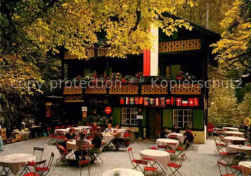 AK / Ansichtskarte St_Johann_Pongau Gasthaus Zur Liechtenstein Klamm Aussenansicht m. Terrasse St_Johann_Pongau