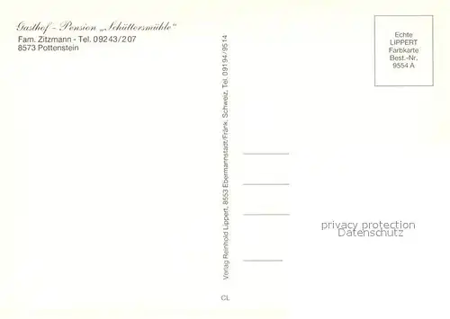 AK / Ansichtskarte Pottenstein_Oberfranken Gasthof Pension schuettersmuehle Aussenansicht m. Terrasse Pottenstein_Oberfranken