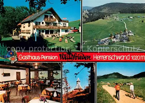 AK / Ansichtskarte Herrenschwand Gasthaus Pension Waldfrieden Gastraum Aussichtsturm Wandern im Schwarzwald Herrenschwand