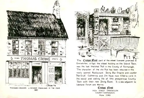 AK / Ansichtskarte Enniskillen Thomas Crowes Nest Restaurant in the year 1887 Drawing Kuenstlerkarte 