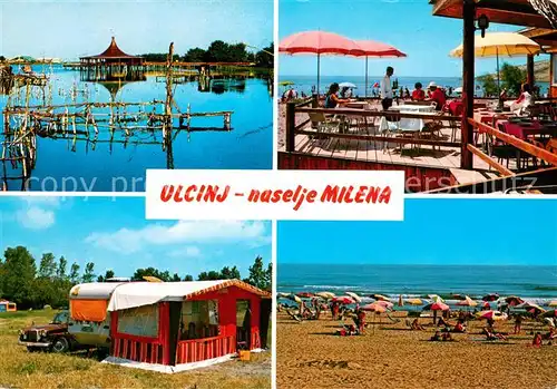 AK / Ansichtskarte Ulcinj_Montenegro Velika plaza Naslje Milena Campingplatz Strand Restaurant Terrasse Ulcinj Montenegro