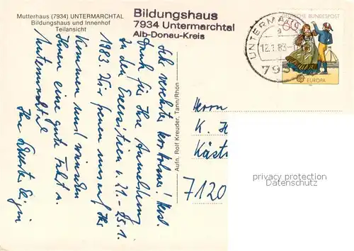 AK / Ansichtskarte Untermarchtal_Donau Kloster Mutterhaus Bildungshaus Innenhof Untermarchtal Donau