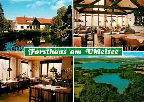 AK / Ansichtskarte Sielbeck_Holsteinische Schweiz Forsthaus am Ukleisee Gastraum Fliegeraufnahme Sielbeck