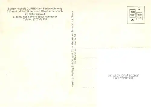 AK / Ansichtskarte Unterharmersbach Bergwirtschaft Durben Ferienwohnungen im Schwarzwald Unterharmersbach